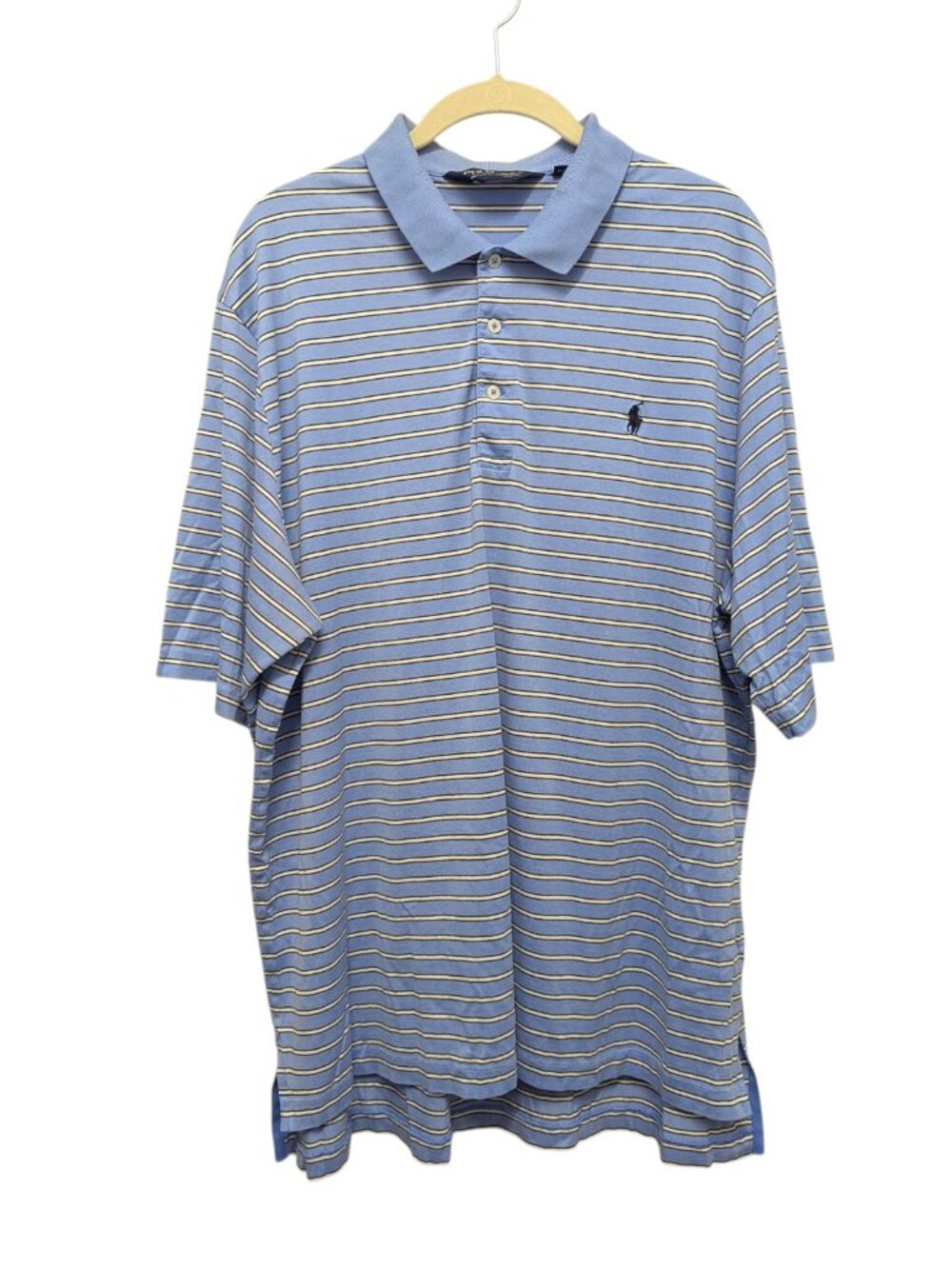 Polo Golf Ralph Lauren Men's XL Blue White Navy Striped Golf Polo SS Logo Pima